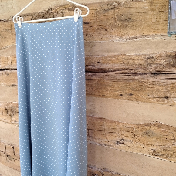 Koret Light Blue & White Polkadot A Line Polyester Maxi Skirt Size 10 - Picture 3 of 6